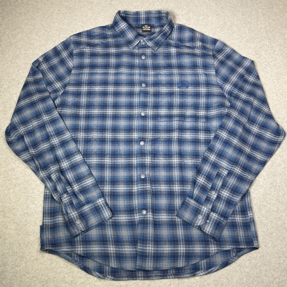 Under Armour Men's XL Tradesman Flex Flannel Long Sleeve Shirt Snap Plaid Blue